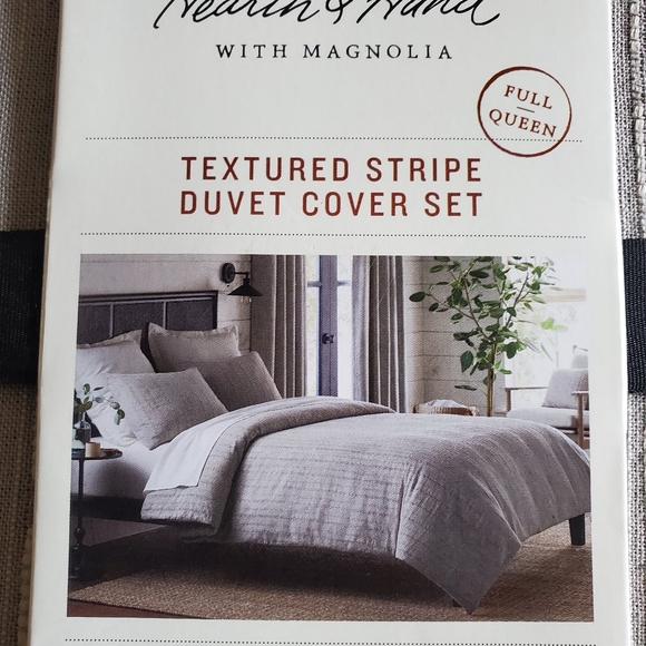 Hearth and Hand with Magnolia Duvet Cover Set Grey Stripped Full Queen - Picture 6 of 7